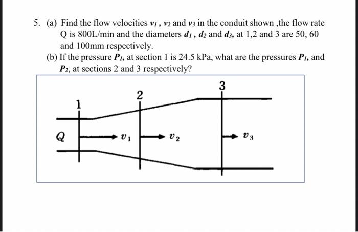 Solved 5 A Find The Flow Velocities Vi V2 And V3 In T Chegg Com