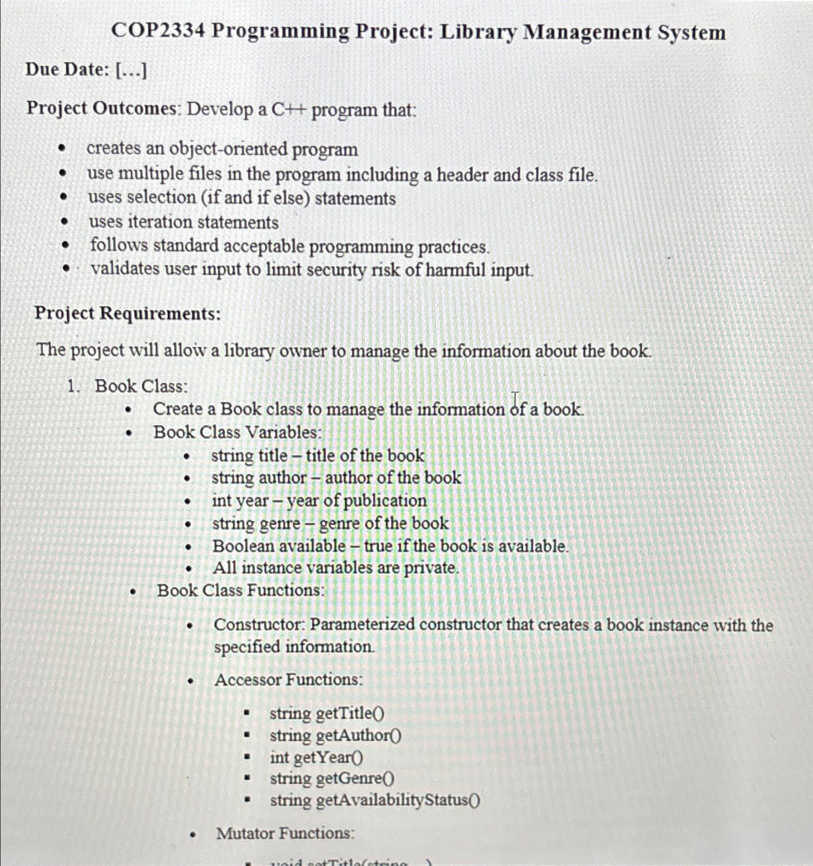 Solved COP2334 ﻿Programming Project: Library Management | Chegg.com