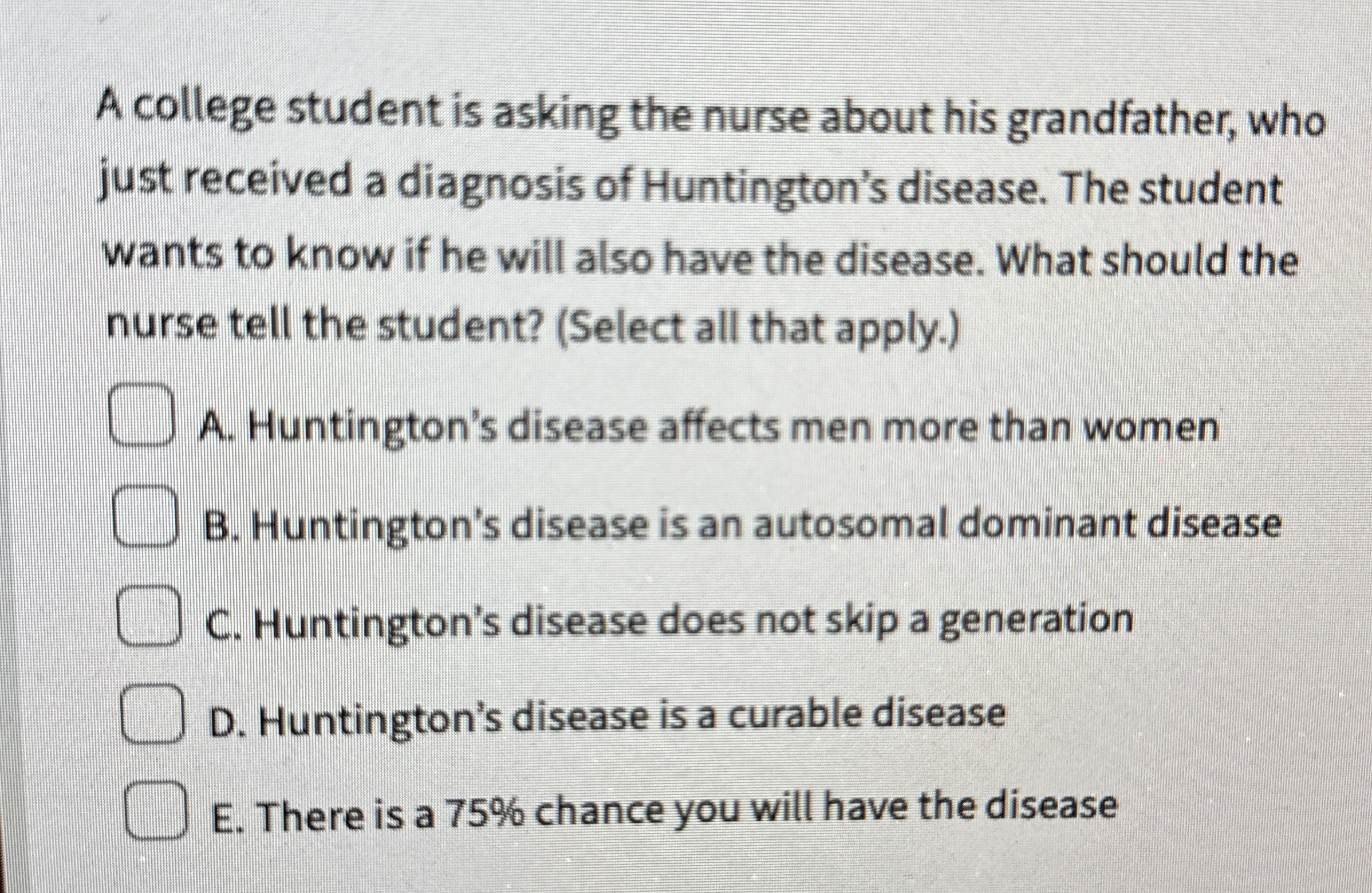 Solved A college student is asking the nurse about his