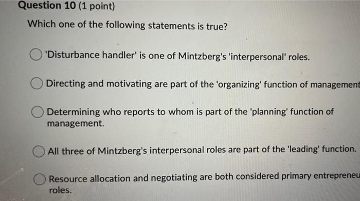 Solved Question 10 (1 point) Which one of the following | Chegg.com