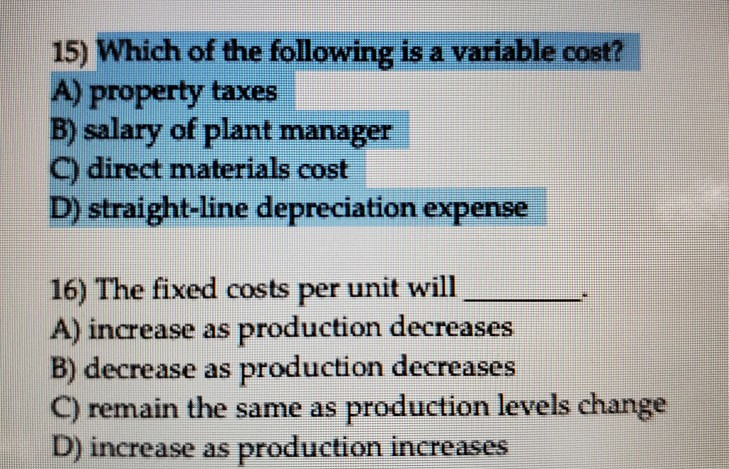 Which Of The Following Is A Variable Cost