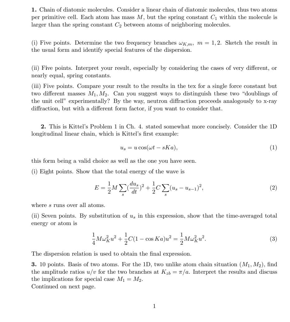 Solved 1. Chain of diatomic molecules. Consider a linear | Chegg.com