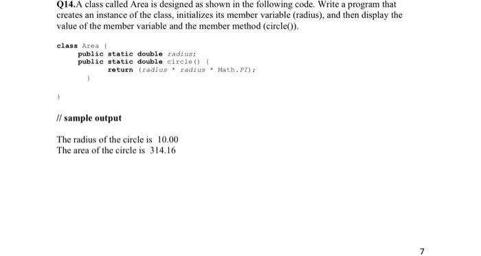 Solved User defined classes Q12. For the Java class below: | Chegg.com