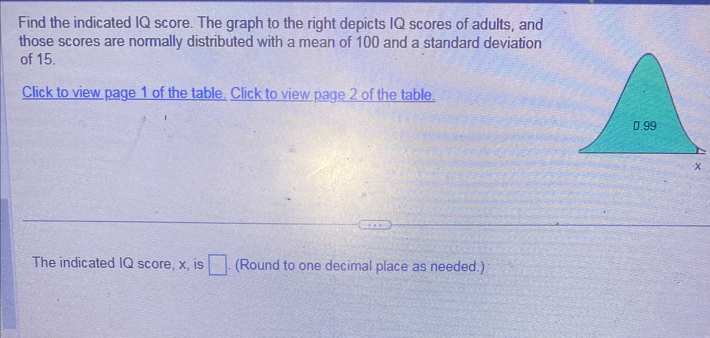 Solved Find the indicated IQ score. The graph to the right | Chegg.com