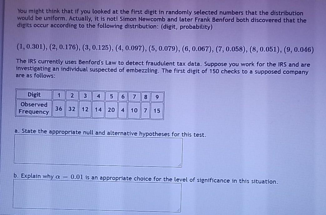 Solved You might think that if you looked at the first digit | Chegg.com