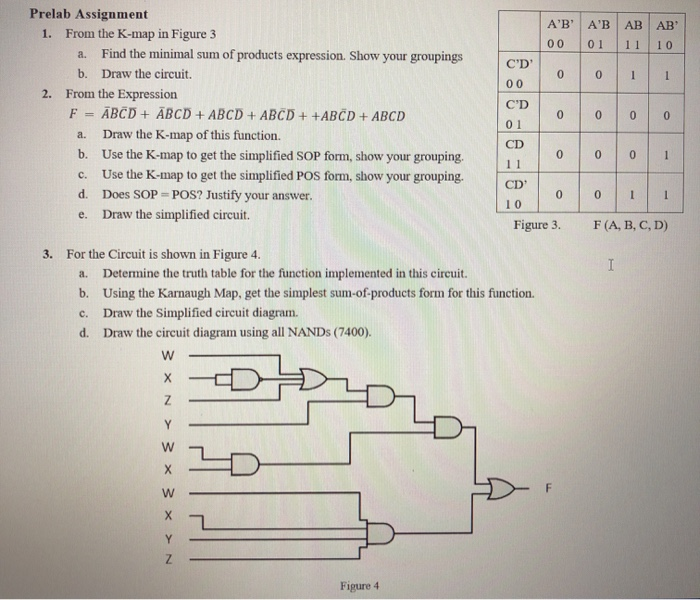 Solved AB A'B' A'B 00 01 C'D' 00 Prelab Assignment 1. From | Chegg.com