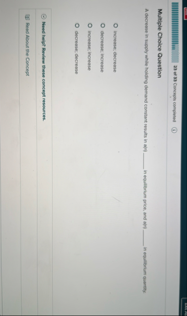Solved 23 ﻿of 33 ﻿Concepts completedMultiple Choice | Chegg.com