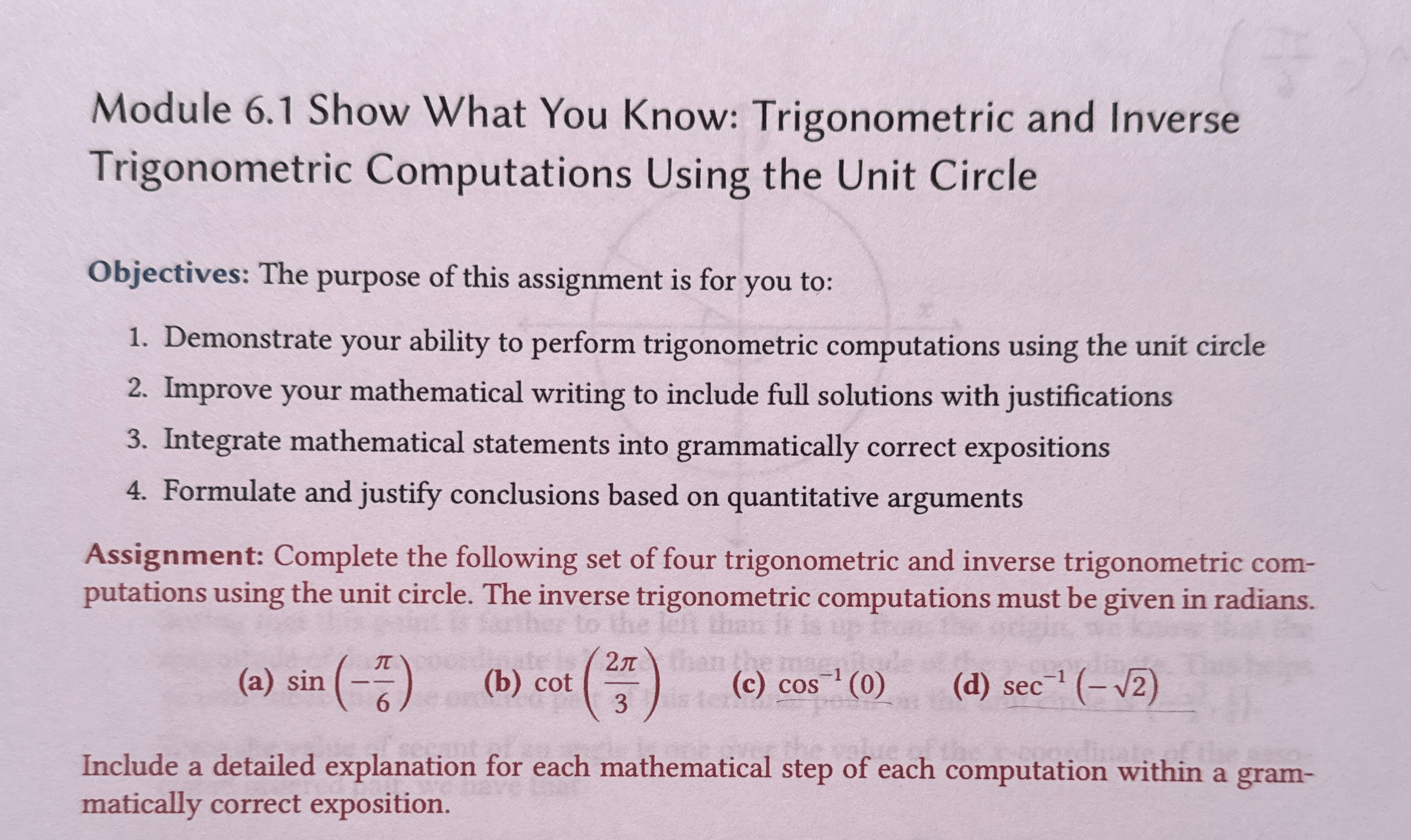 Module 6.1 ﻿Show What You Know Trigonometric and