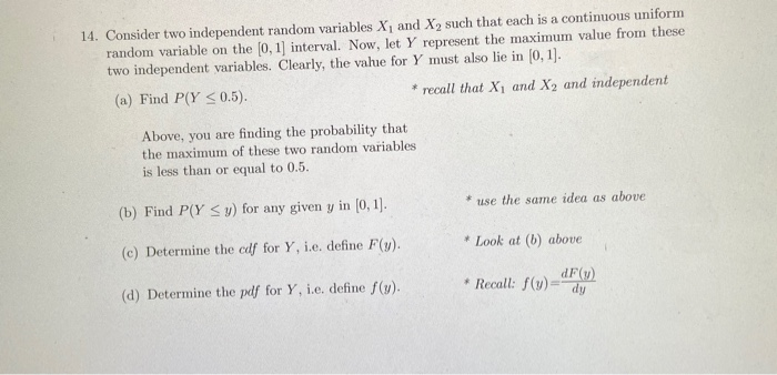 Solved 14. Consider two independent random variables X and | Chegg.com
