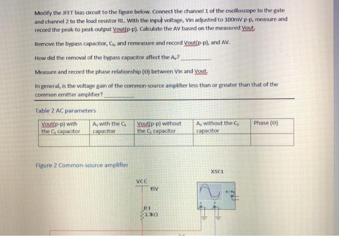 Solved Modify the JFET bias circuit to the figure below. | Chegg.com