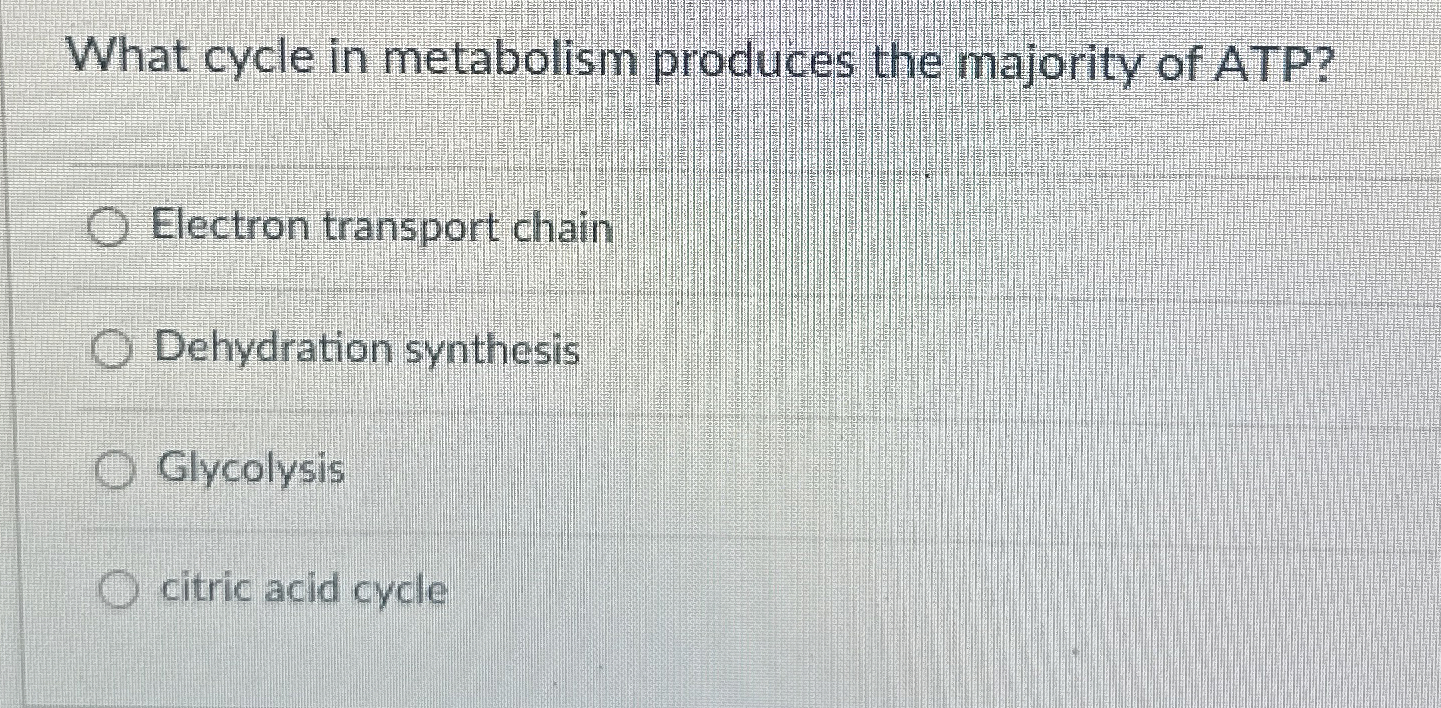 Solved What cycle in metabolism produces the majority of | Chegg.com