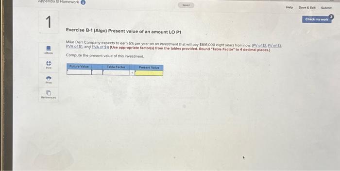 Solved Exercise B-1 (Algo) Present Value Of An Amount LO P1 | Chegg.com