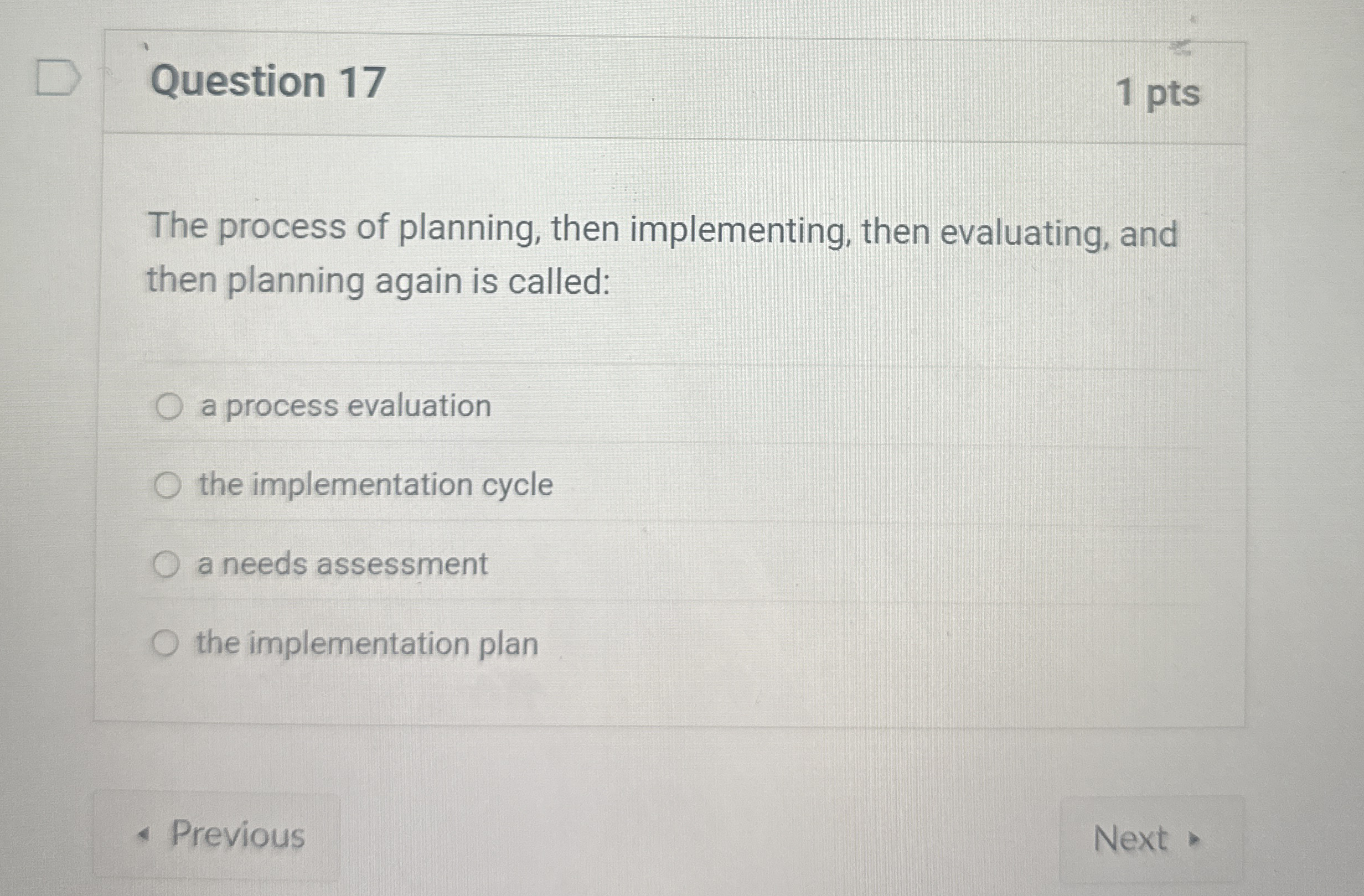 Solved Question 171 ﻿ptsThe process of planning, then | Chegg.com