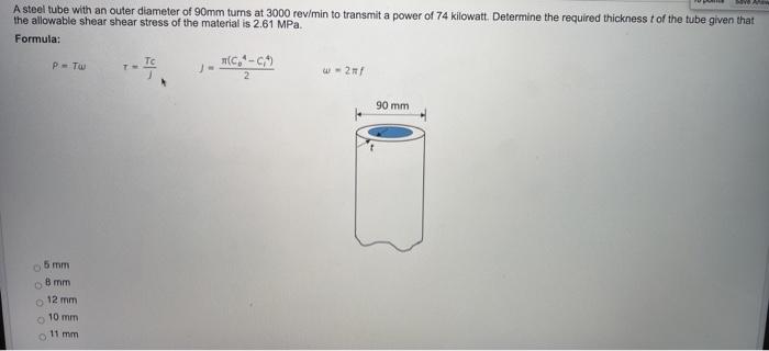 Solved A steel tube with an outer diameter of 90mm turns at | Chegg.com