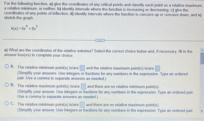 Solved For The Following Function, A) Give The Coordinates | Chegg.com