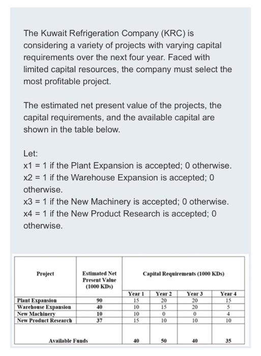Solved The Kuwait Refrigeration Company (KRC) is considering