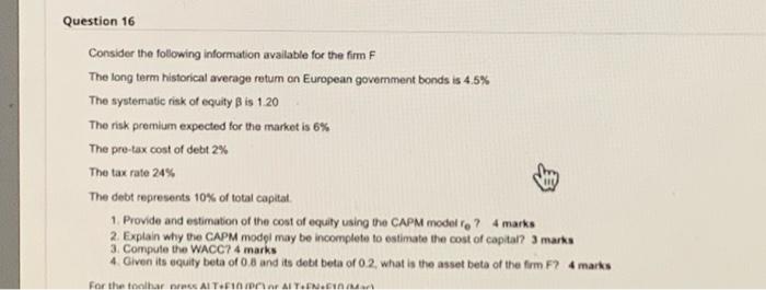 Solved Question 16 Consider The Following Information | Chegg.com