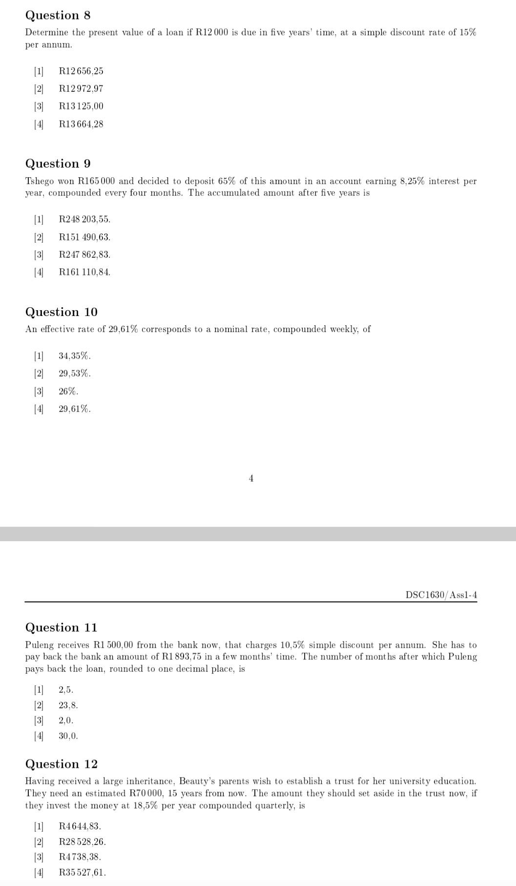 Solved Question 8 Determine the present value of a loan if Chegg