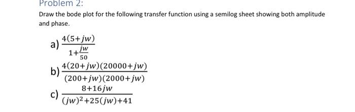Solved Problem 2: Draw the bode plot for the following | Chegg.com