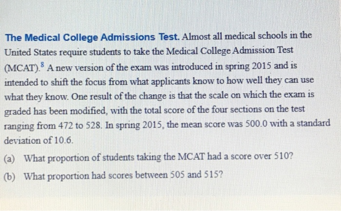 Solved The Medical College Admissions Test. Almost All | Chegg.com