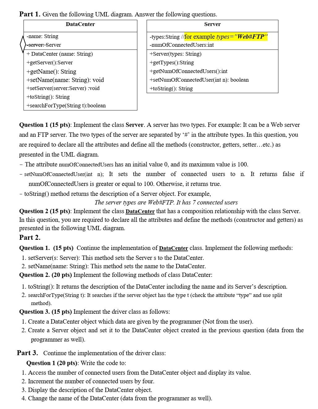 Solved Part 1. Given the following UML diagram. Answer the | Chegg.com