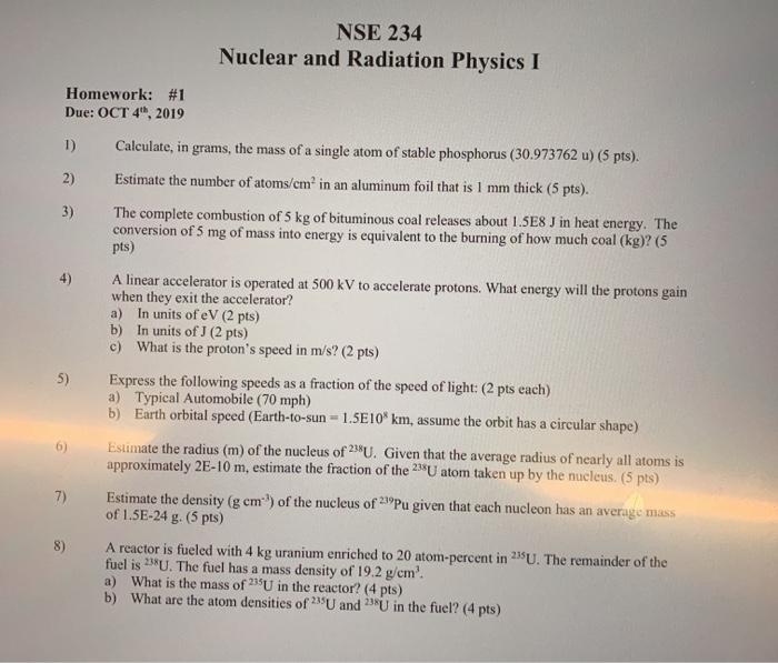 Solved NSE 234 Nuclear and Radiation Physics I Homework: #1 | Chegg.com