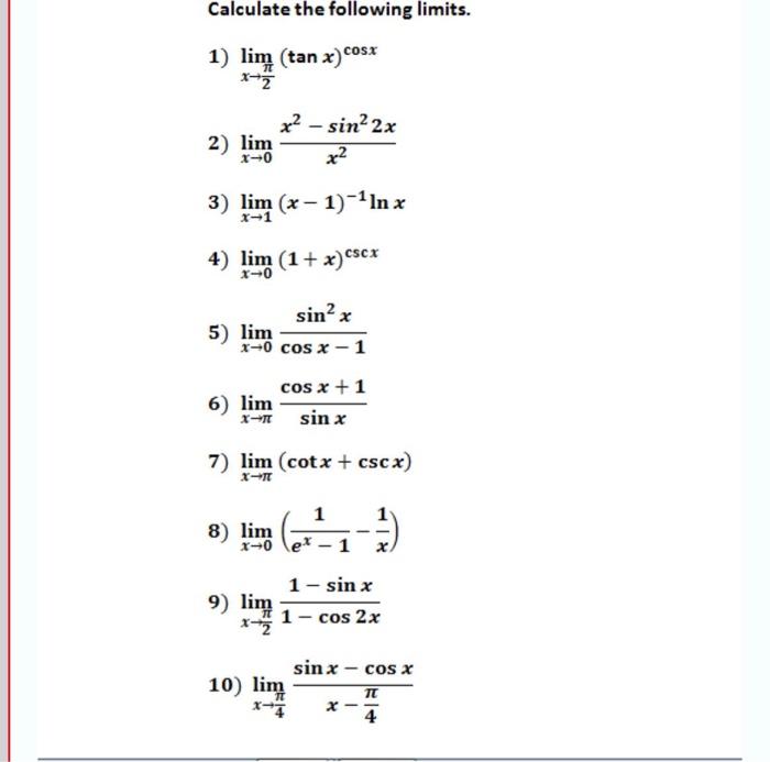 solved-calculate-the-following-limits-1-lim-tan-x-cosx-2-chegg