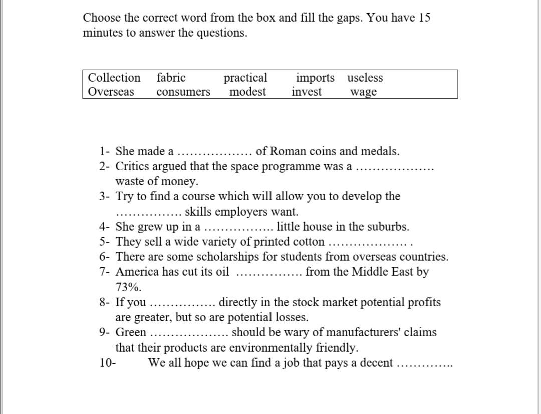 Choose The Correct Word From The Box And Fill In The Blanks