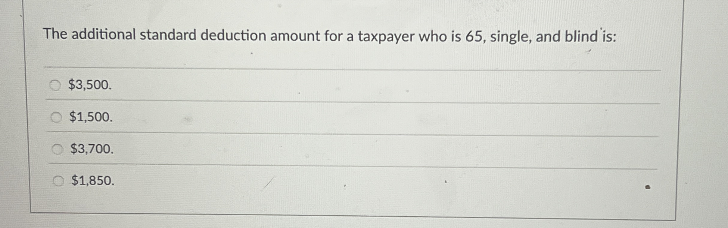Solved The additional standard deduction amount for a | Chegg.com