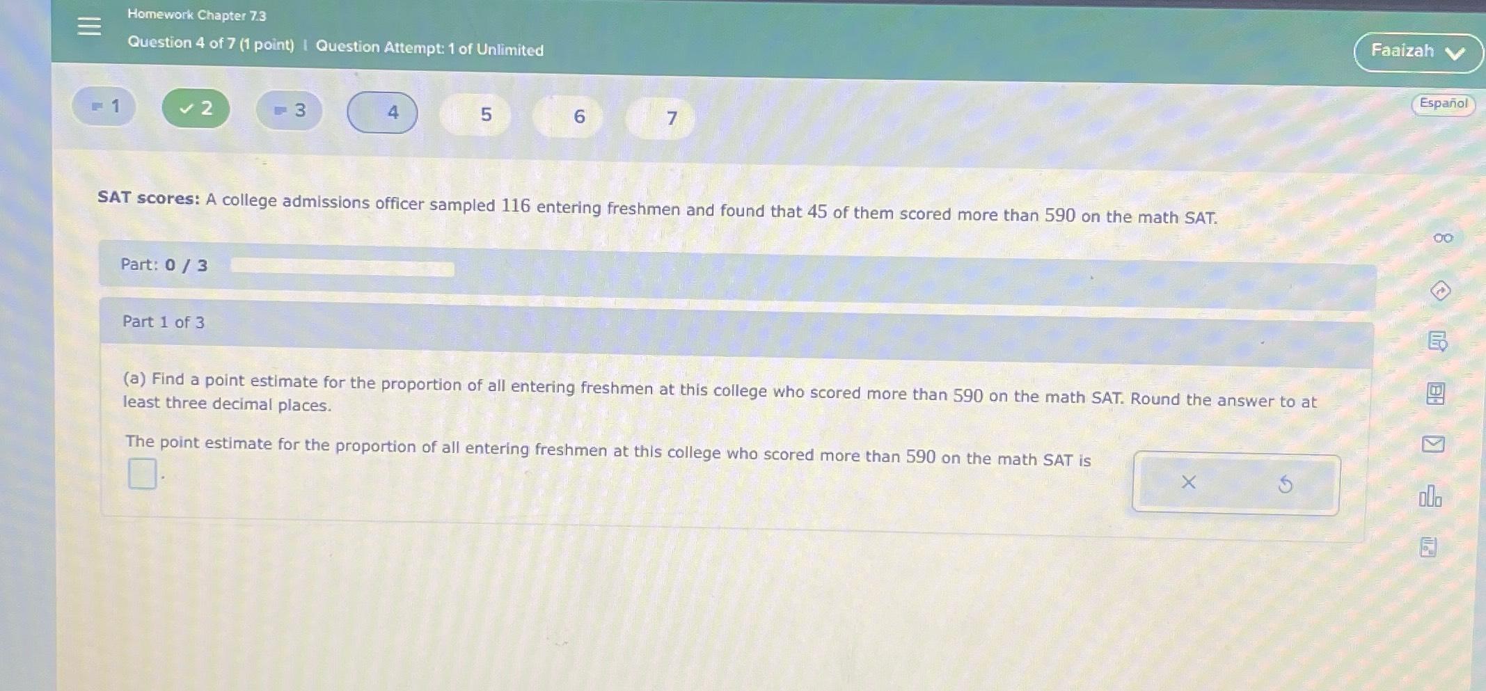 Solved Homework Chapter 7.3Question 4 ﻿of 7 (1 ﻿point) ﻿I | Chegg.com