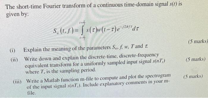 The short-time Fourier transform of a continuous | Chegg.com