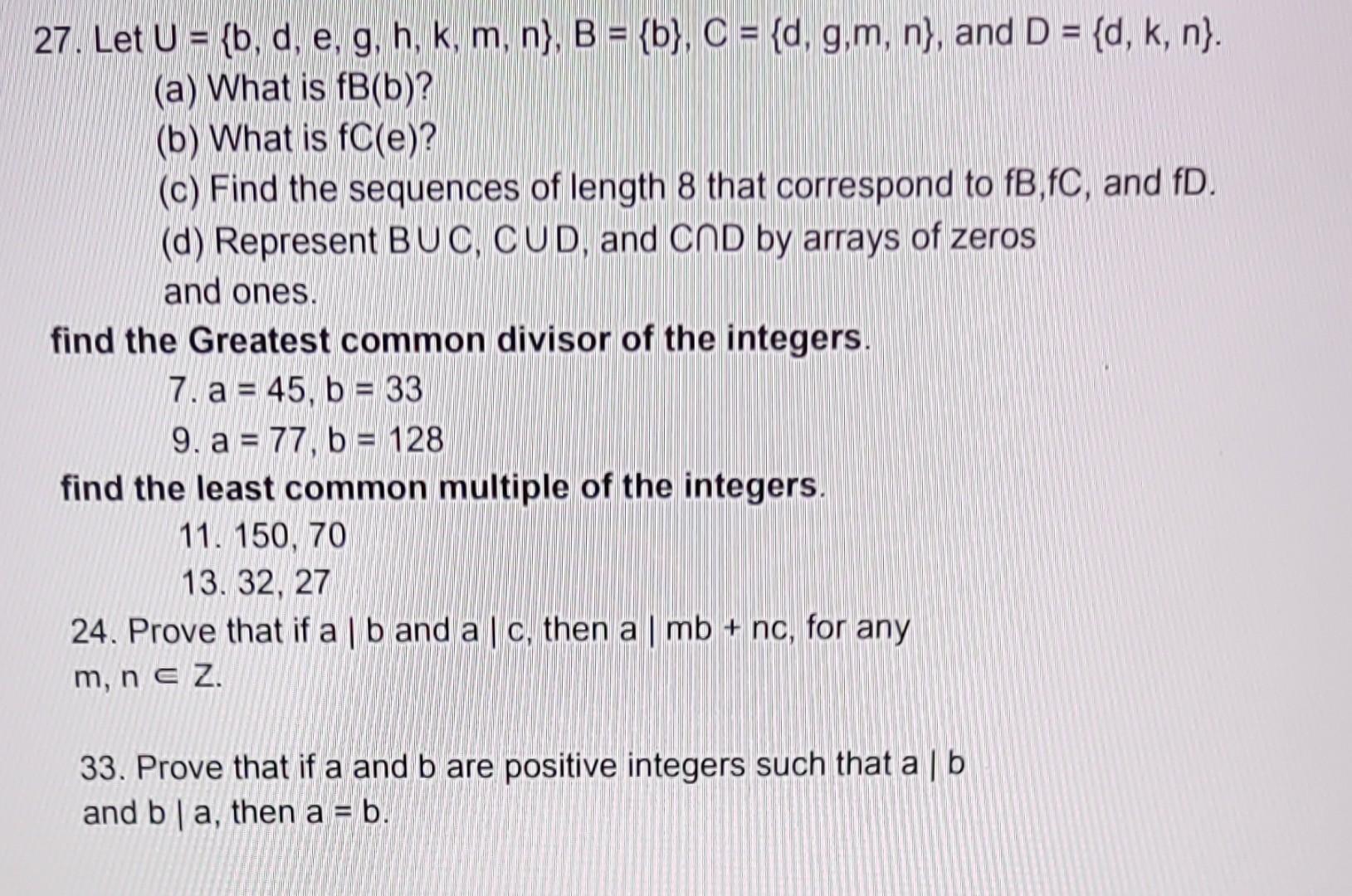 Solved 27. Let U={b,d,e,g,h,k,m,n},B={b},C={d,g,m,n}, And | Chegg.com