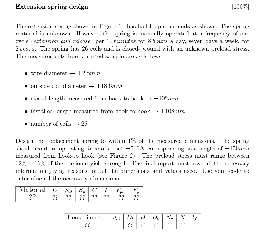 Solved Extension spring design (100] The extension spring