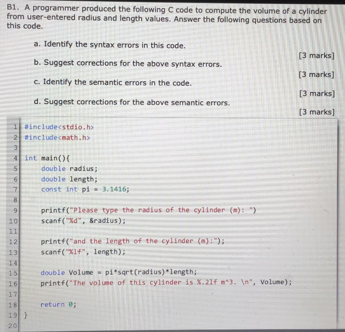 Solved B1. A programmer produced the following C code to | Chegg.com