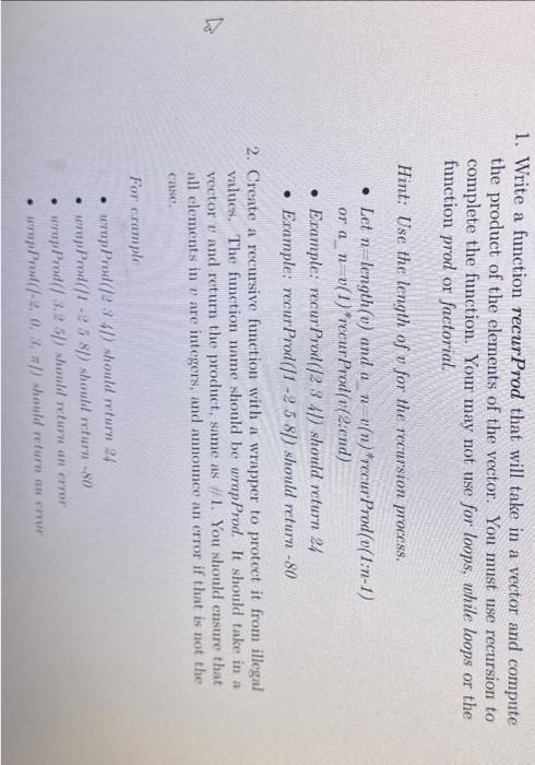 Solved 1. Write a function recurProd that will take in a | Chegg.com