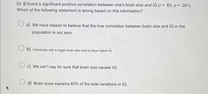 Solved Dr. B found a significant positive correlation | Chegg.com