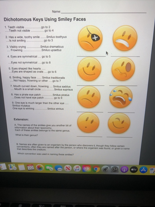 Solved Name go to 2 Dichotomous Keys Using Smiley Faces 1.