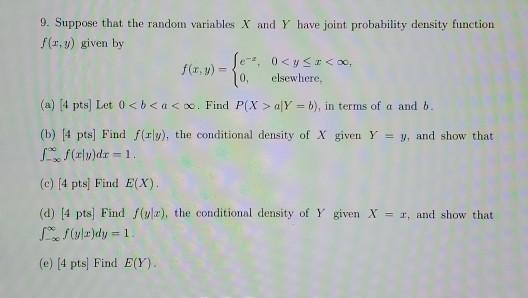 Solved 9. Suppose that the random variables X and Y have | Chegg.com