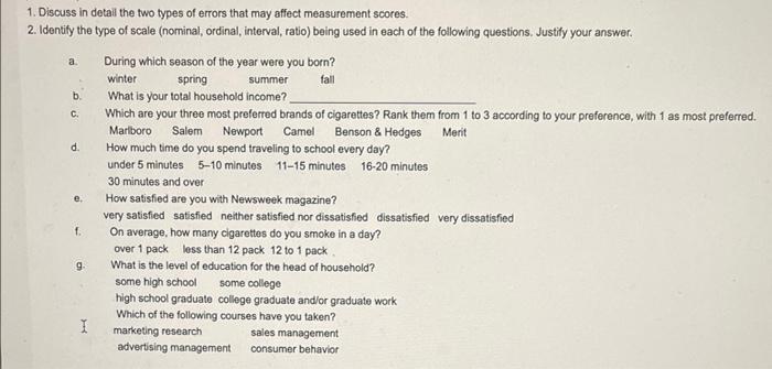 Solved 1. Discuss in detail the two types of errors that may | Chegg.com