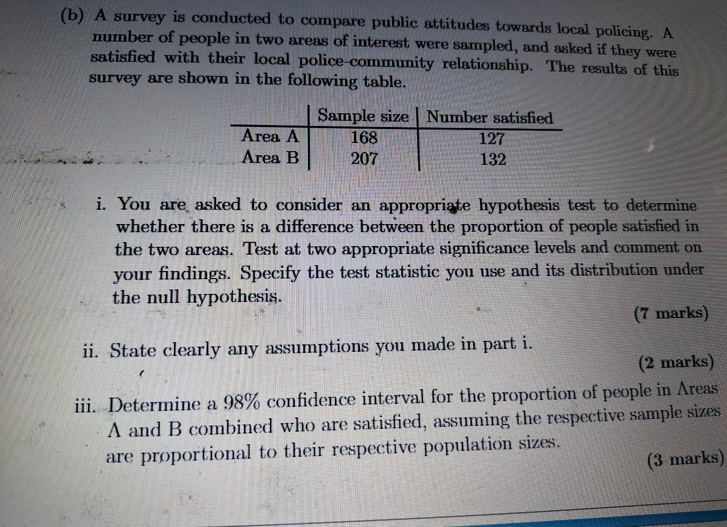 Solved B) A Survey Is Conducted To Compare Public Attitudes | Chegg.com