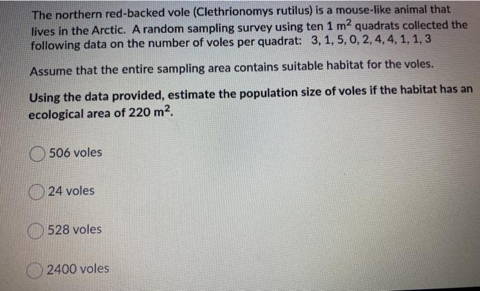Solved The northern red-backed vole (Clethrionomys rutilus) | Chegg.com