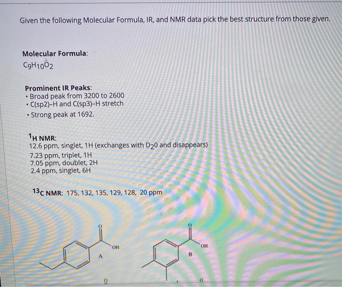 Solved Which molecule is most consistent with the 1H-NMR | Chegg.com