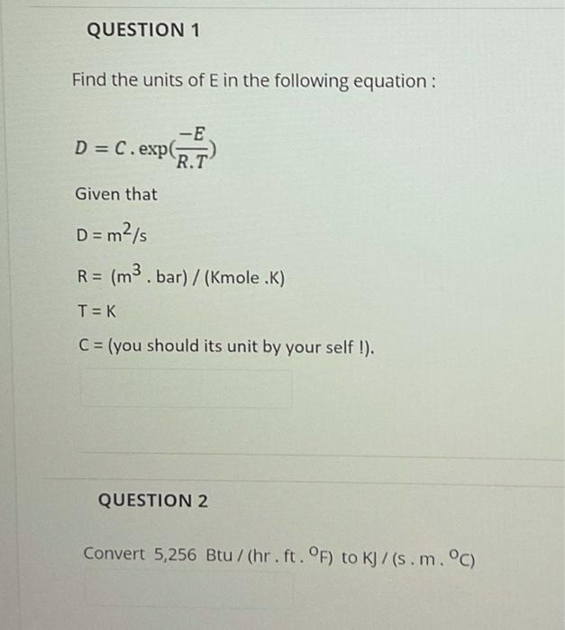 Solved QUESTION 1 Find the units of E in the following | Chegg.com