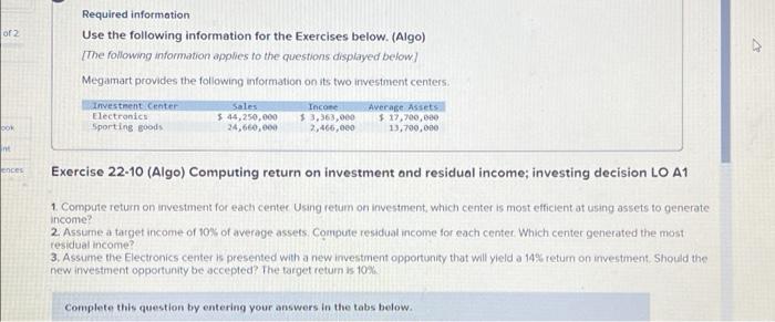 Solved of 2 Required information Use the following | Chegg.com