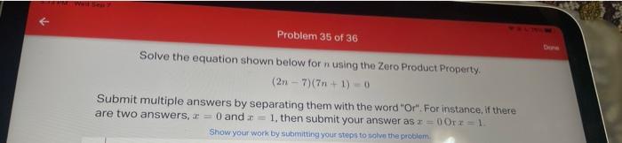 Solved Solve the equation shown below for n using the Zero | Chegg.com