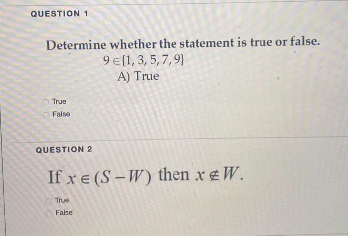 Solved QUESTION 1 Determine whether the statement is true or | Chegg.com