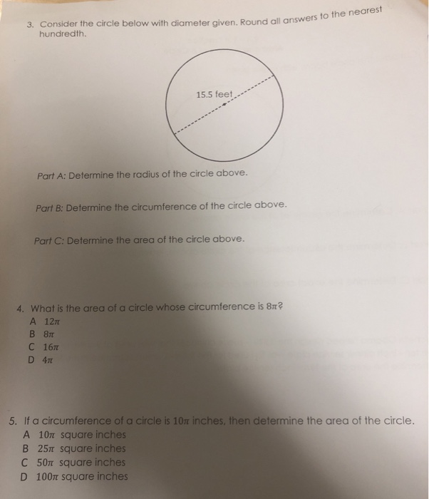 Solved 3. Consider the circle below with diameter given. | Chegg.com