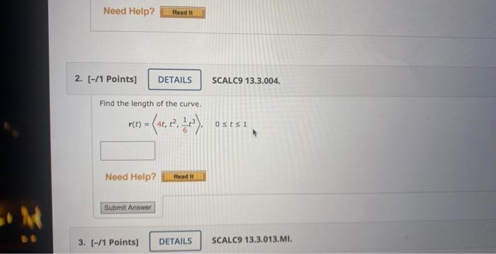 [solved] Find The Length Of The Curve R T 4t T2 61t3