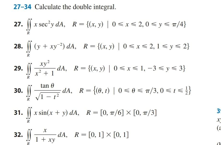 Solved 27-34 Calculate the double integral. 27. | Chegg.com