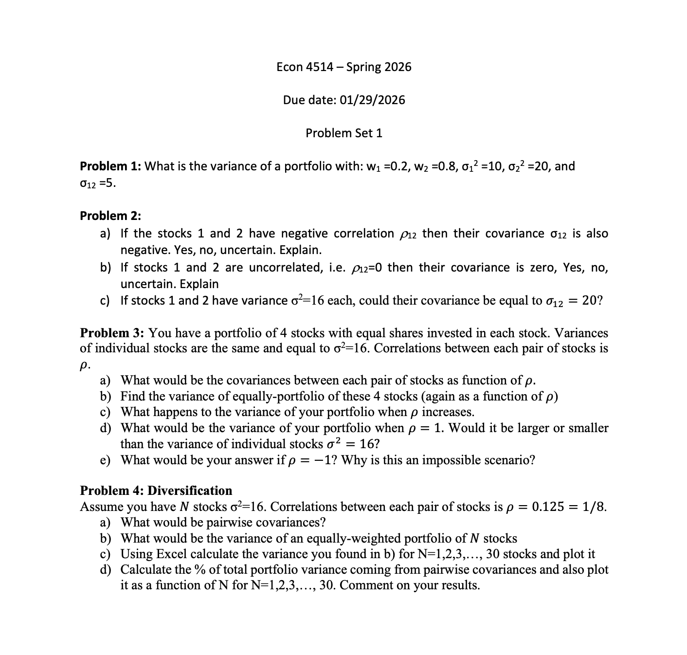 Solved Problem Set 1Problem 1: What is ﻿the variance of ﻿a | Chegg.com